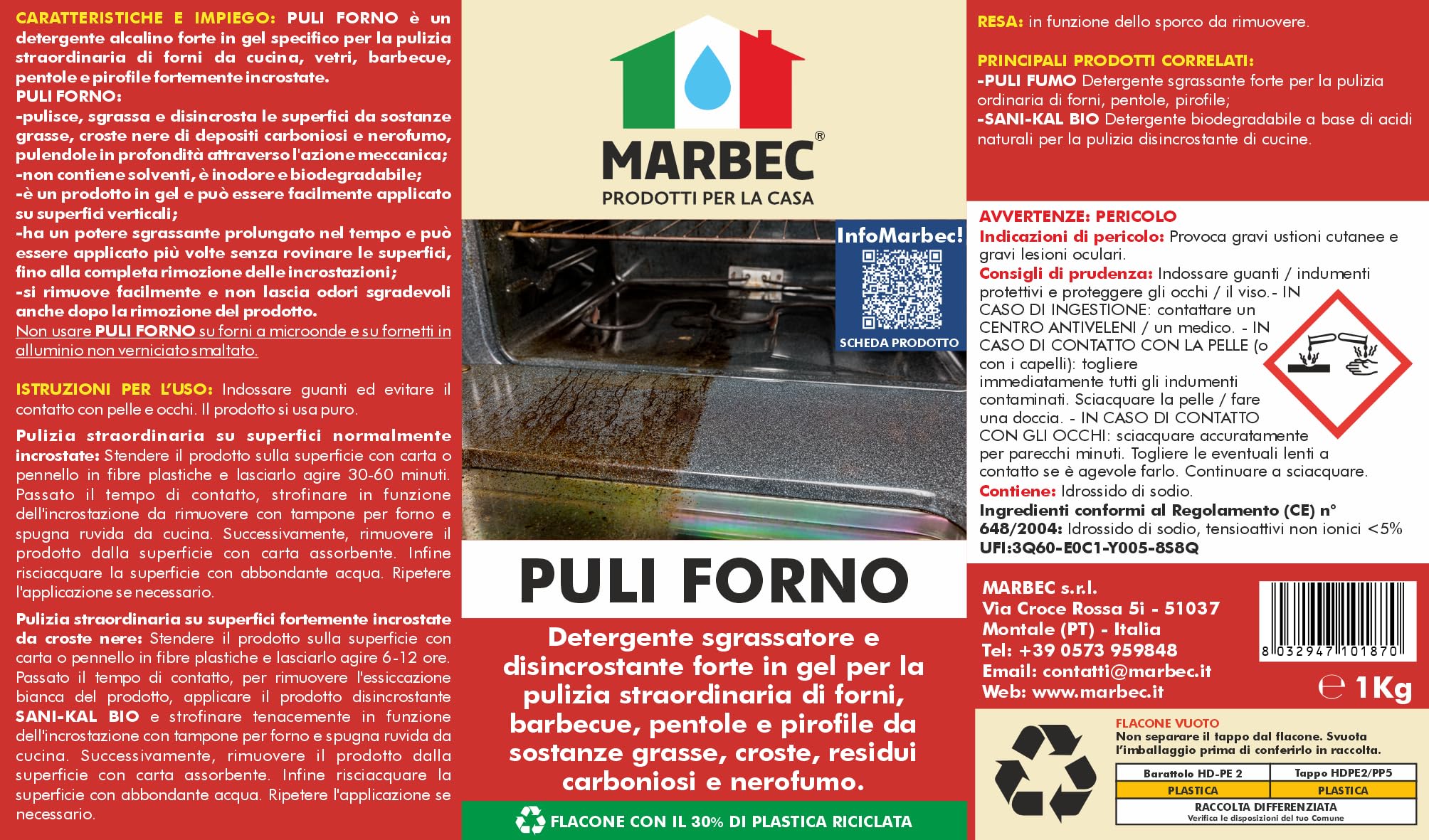 MARBEC PULI FORNO 1KG Pulitore gel forte per forni da cucina, barbecue
