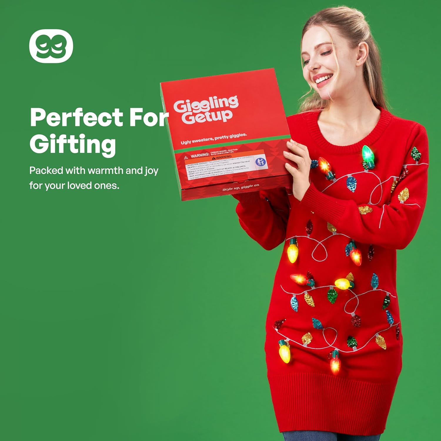 Giggling Getup Womens Light Up Ugly Christmas Sweater Dress with Light Up Bulb, Sweater Dresses for Women 2025 - Image 7