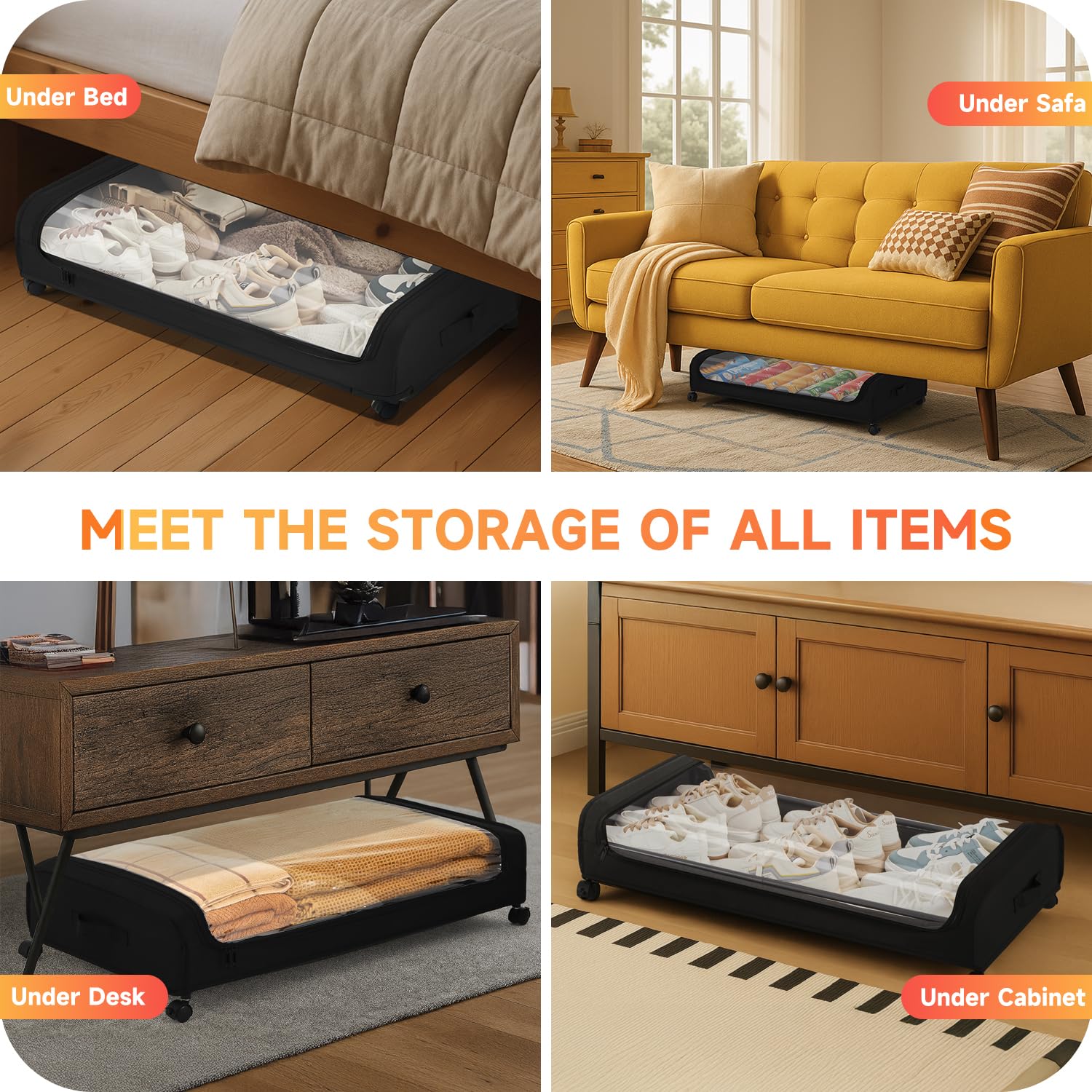3 Stück Unterbettkommode Mit Rollen, Unterbett Aufbewahrungsbox Metallrahmen Bettkasten Organizer Faltbare Aufbewahrungsbox Mit Deckel Groß Für Decken, Kleidung, Steppdecken, Spielzeug, Schuhe