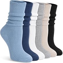 YSense Womens Cotton Crew Socks 6 Pairs, Long Cute Aesthetic Neutral Athletic Boot Socks for Women Stocking Stuffers Gifts