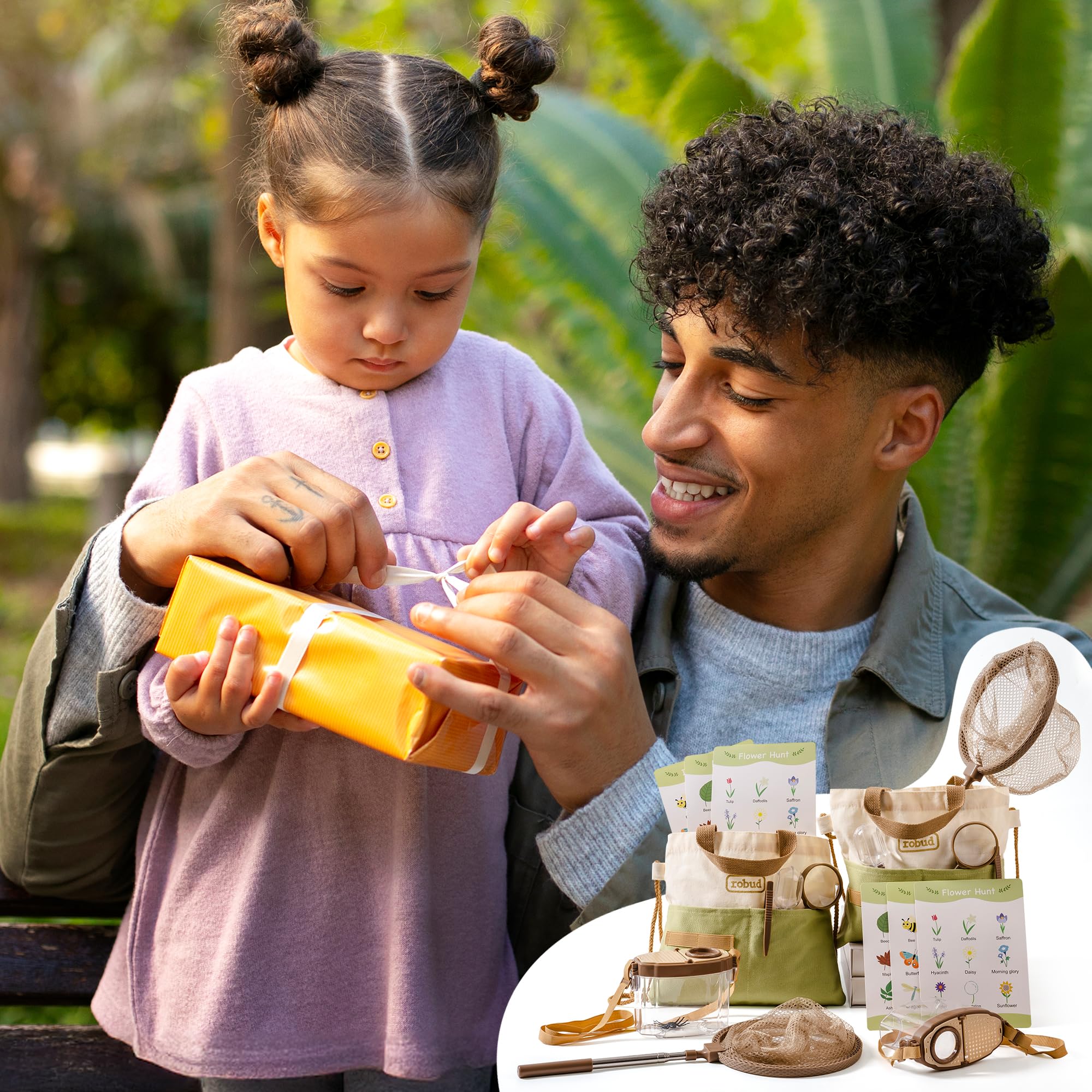 ROBUD Kids Outdoor Explorer Kit, Bug Catching Adventure Set with Butterfly Net, Magnifying Glass, Kids Binoculars, Bug Container, Carry Bag, Educational Toys Gift for Toddler Ages 3+