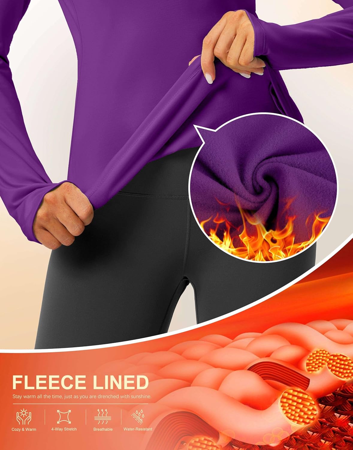 G Gradual Thermal Shirts for Women Long Sleeve Mock Neck Fleece Tops Running Workout Cold Weather Gear with Zip Pocket - Image 5