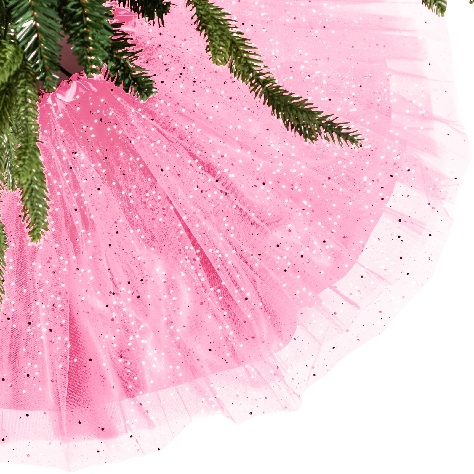 Skylety 48 Inch Valentine's Day Tree Skirt Ruffle Tulle Sequin Round Glitter Double Layers Skirt for New Year Wedding Anniversary Birthday Party