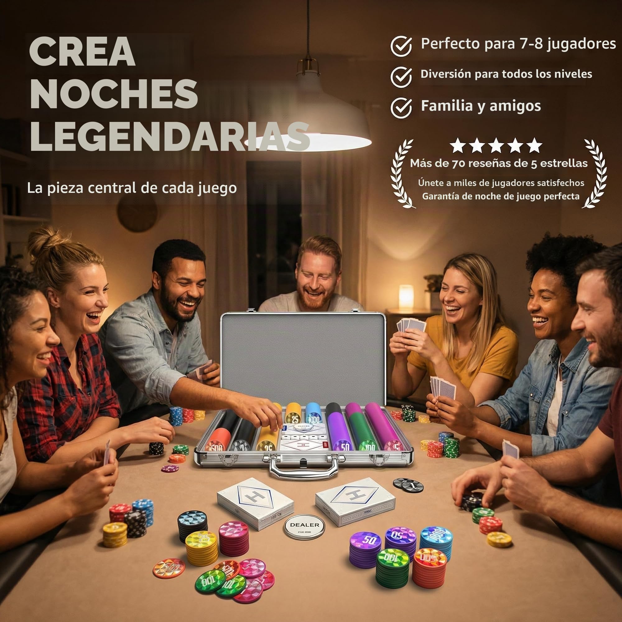 HEITOK Maletín de Póker 300 Fichas Numeradas 11.5g Peso Casino - Set Texas Hold'em con Estuche de Aluminio, Barajas, Dados y Botón Dealer de Metal para Noches de Juego Adultos | 11.5g, núcleo de hierro, valores numerados, 2-8 jugadores, maletín de alumini