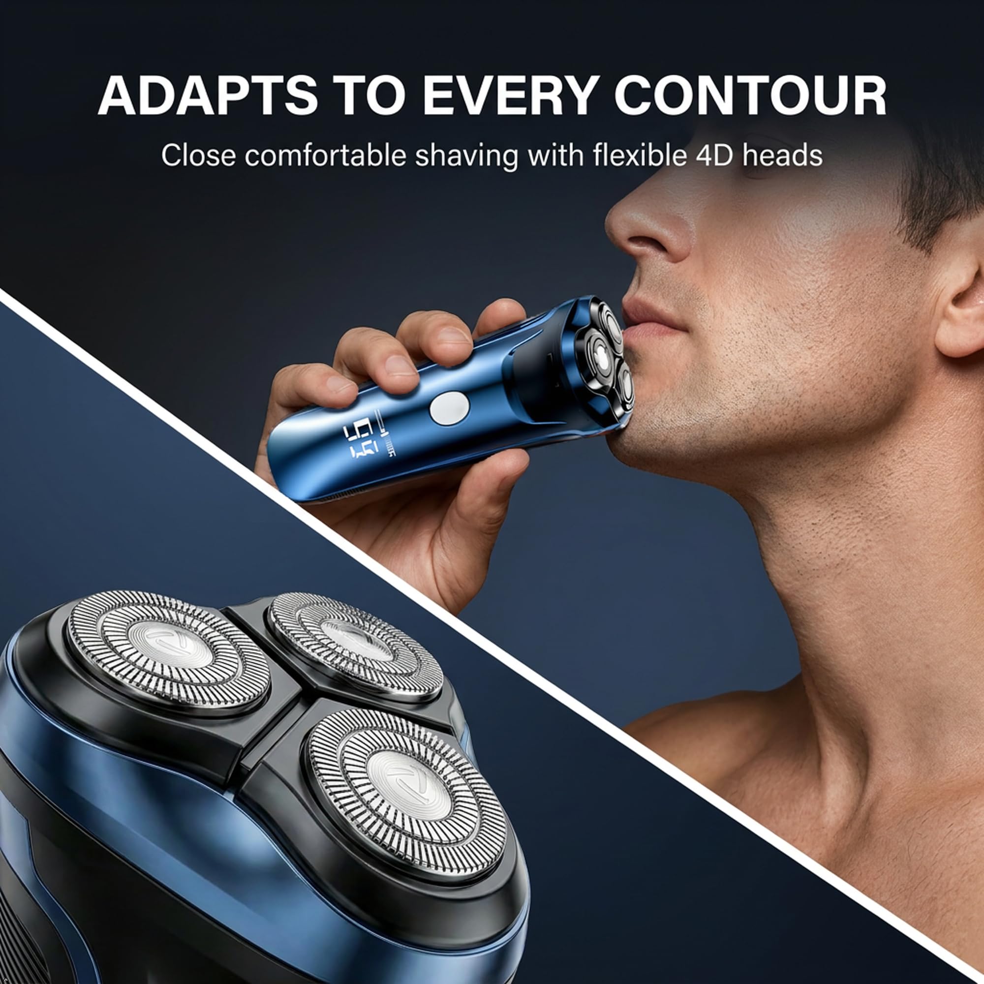 Smart 2-in-1 Electric Rotary Shaver for Men, Wet & Dry USB Rechargeable Razor