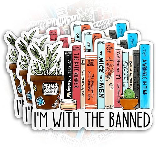 Calcomanías de vinilo impermeable troqueladas con texto en inglés I'm with the Banned, libros prohibidos, para amantes de los libros, 3 pulgadas,