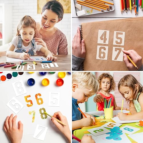 Miniatura 10 de Plantillas de números de 10 pulgadas, plantillas de números reutilizables, juego de plantillas de números de plástico 0-9 para plantillas de pastel,