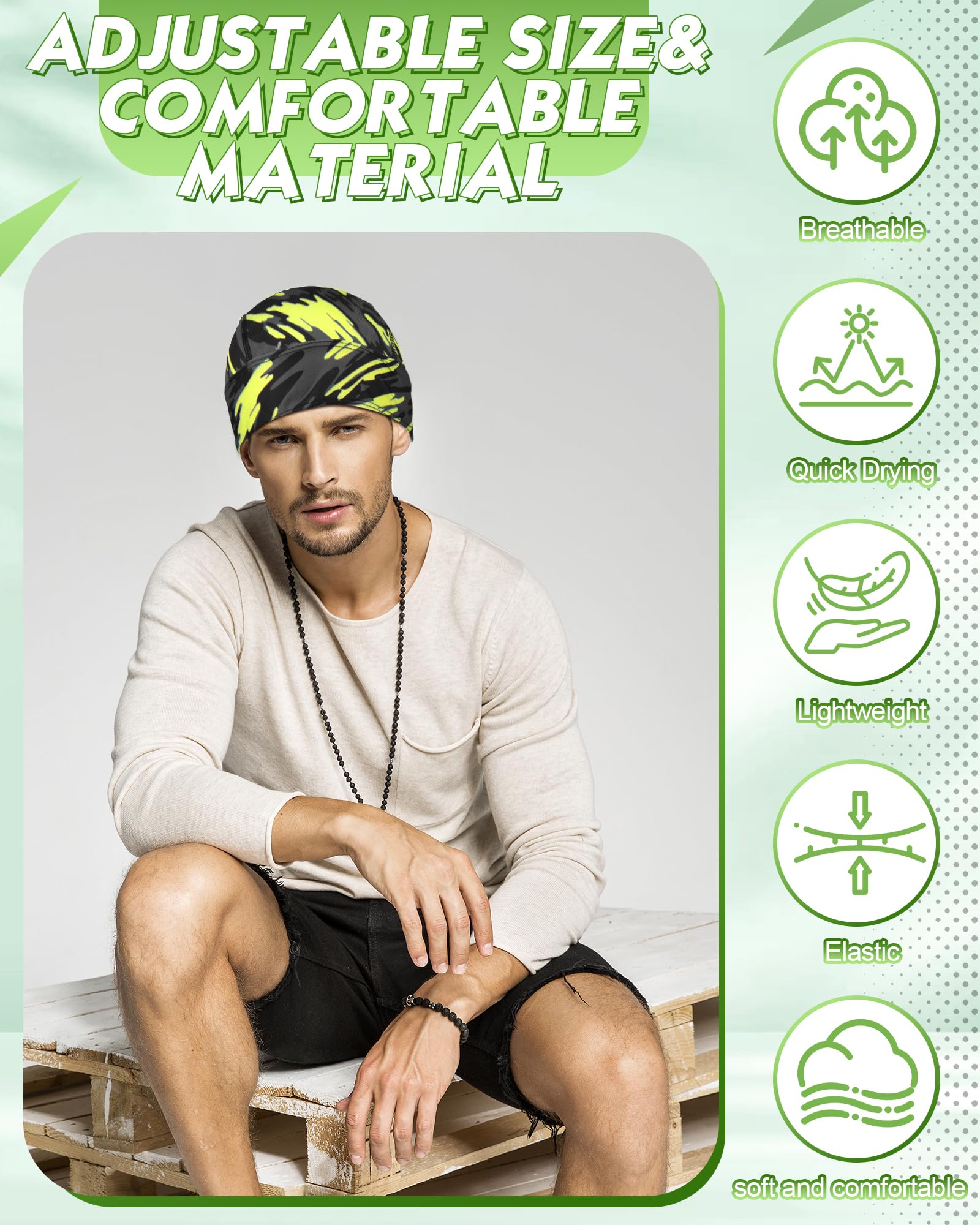 15 Pcs Do Rag Skull Cap Cooling Helmet Liner Sweat Wicking Head Wraps Bandana Beanie Bicycle Helmet Liner for Men Women