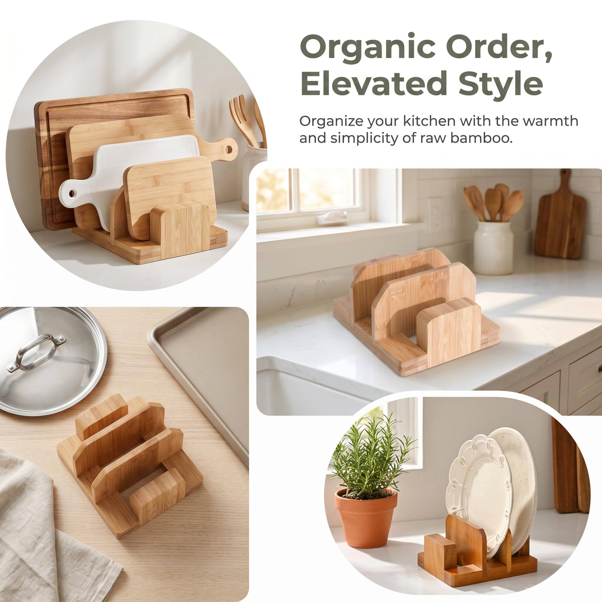 Portatagliere In Legno Di Bambù 3 Scomparti, Organizer Da Cucina Per Taglieri, Salvaspazio Da Appoggio, Versatile Per Pentole E Teglie