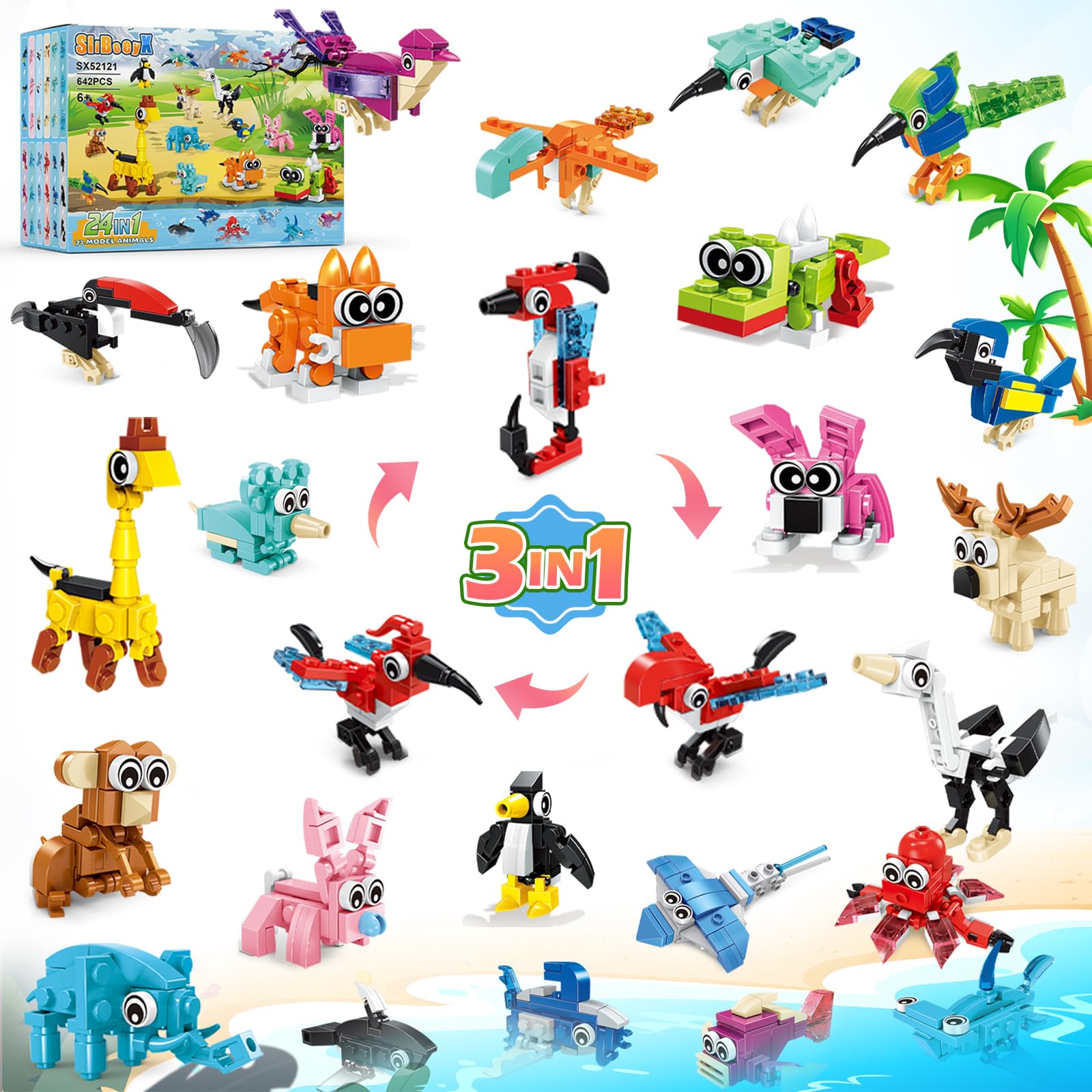 24 Pack Party Favors for Kids, 642 PCS Animal Building Blocks Toy Set – Goodie Bag Fillers, Classroom Prizes, Valentine Gifts, Easter Baskets, Birthday for Boys and Girls Ages 6–12