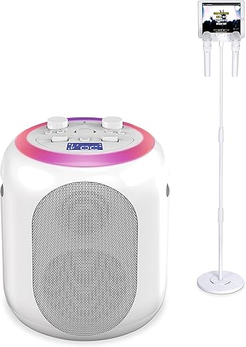 Miniatura 9 de Singing Machine Máquina de karaoke portátil para adultos y niños con 2 micrófonos inalámbricos, escenario en casa (blanco) - Altavoz de karaoke