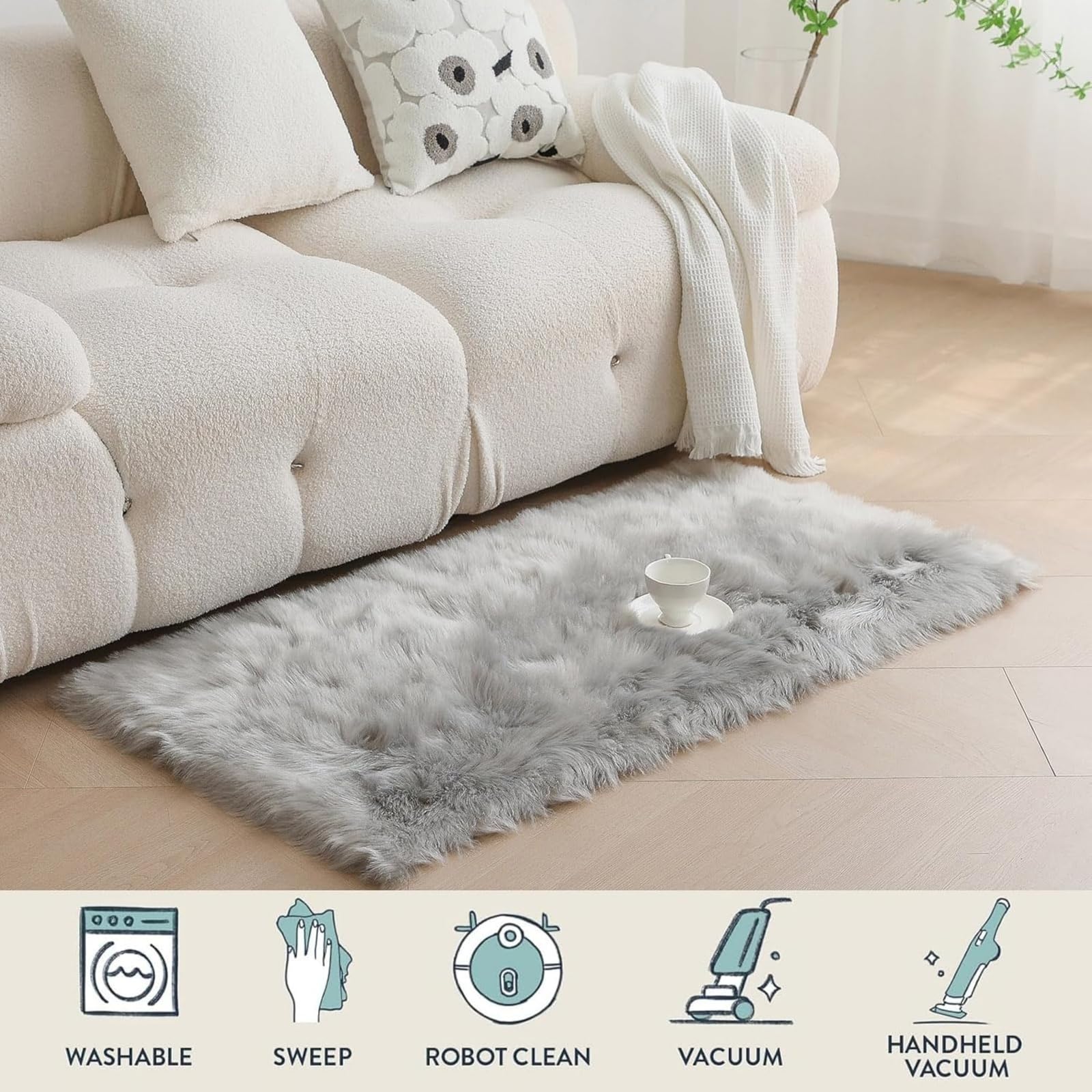 Tapis en fausse peau de mouton, doux à poils longs, lavable, décoration de salon et de chambre à coucher, Recle (gris, 70 x 180 cm), parfait pour les chambres d'enfants