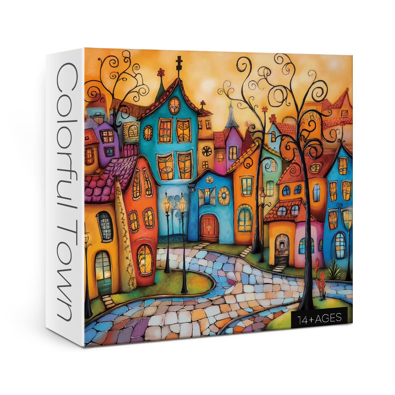 Colorful House Puzzle for Adults 1000 Pieces, Challenging Fantasy Jigsaw Puzzle, Abstract Country City Village Puzzle