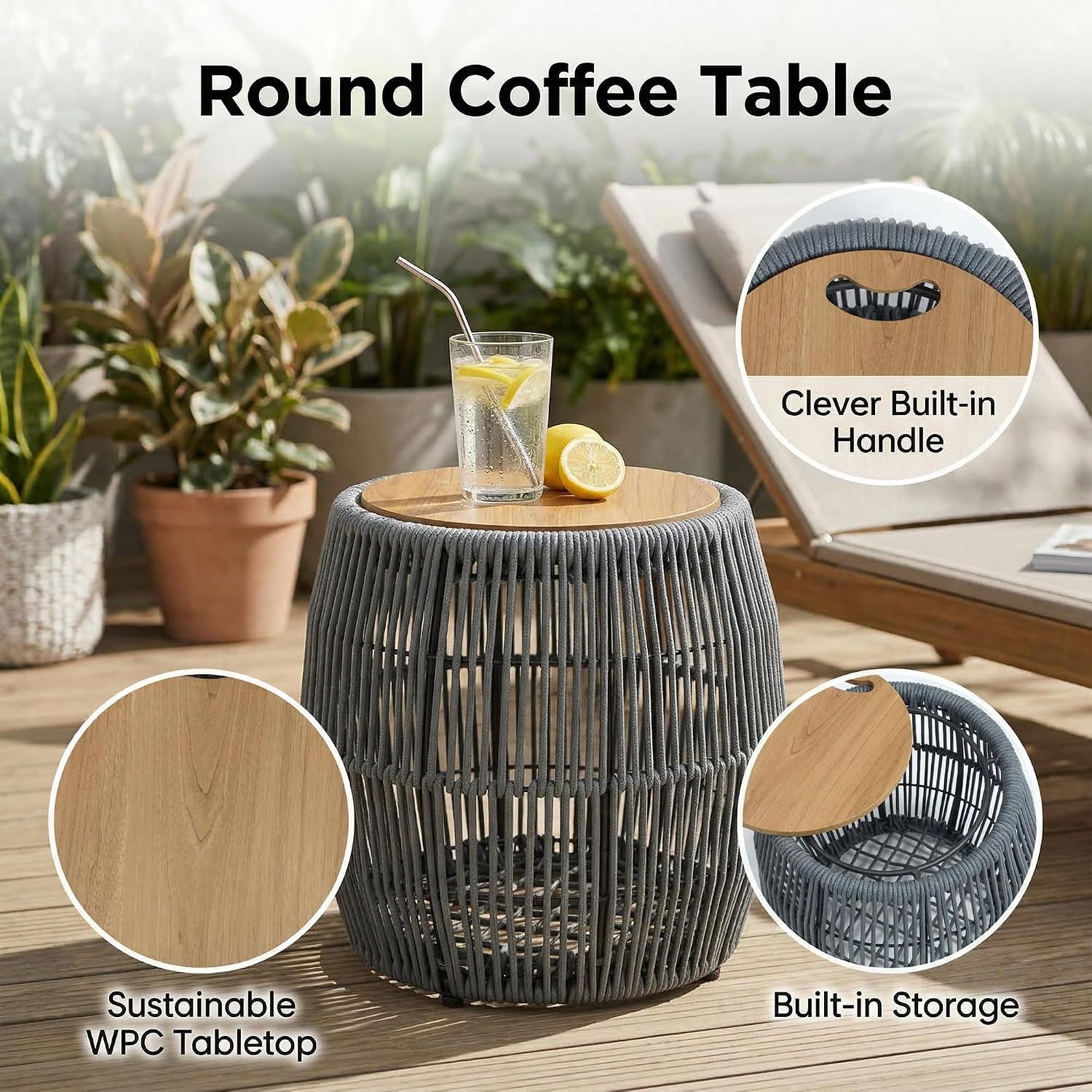 Outdoor Swivel Chairs Set of 2 with Coffee Table, 3 Pieces Patio Bistro Set with Armrests, High Back Wicker Swivel Rocker Patio Chairs, Modern Patio Furniture Set for Porch/Yard, Dark Grey