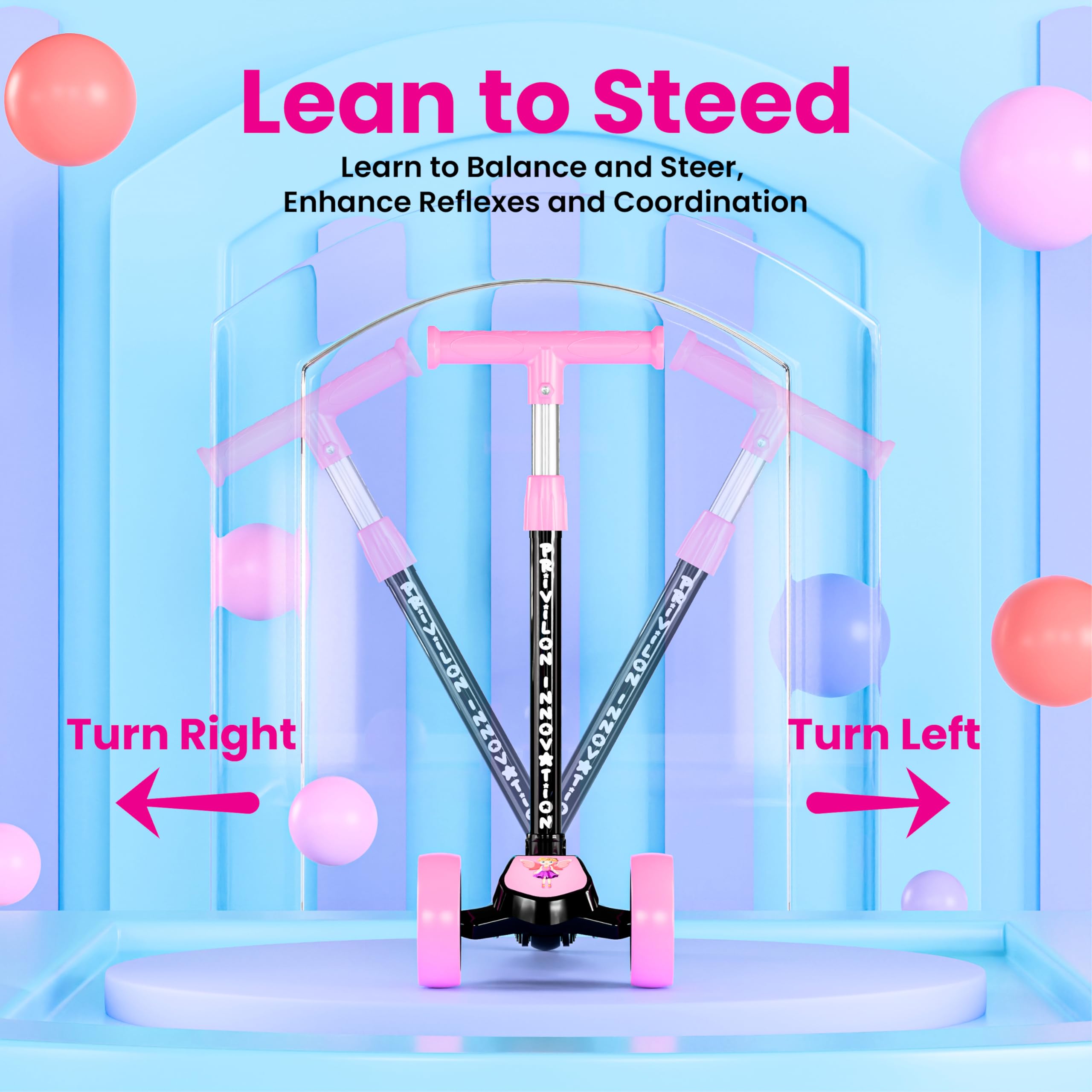 MAGICLY Kids 3-Wheel Foldable Scooter – Adjustable Height, Wide Anti-Slip Deck, Smooth PU Wheels Game, Lightweight Kick Scooter for Boys & Girls of Ages 2-10 Years (SCOOETR Pink) image 4