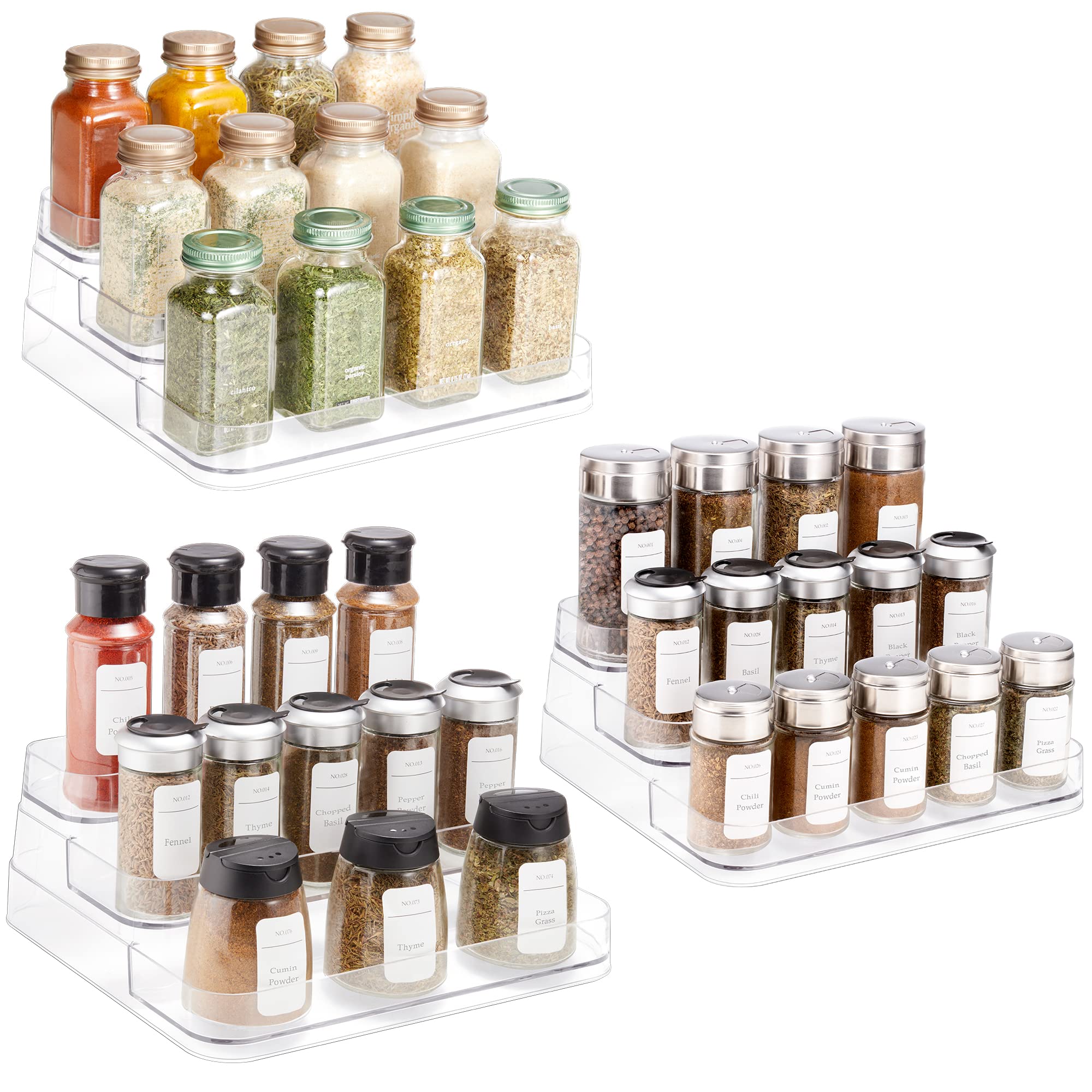 Photo 1 of SMARTAKE 3-Tier Spice Rack, 3 Pack Plastic Spice Rack Organizer for Kitchen Cabinet, PET Material Spice Racks, Clear Spice Shelf Storage Holder for Cupboard, Pantry, Countertop, Bathroom, Desk
