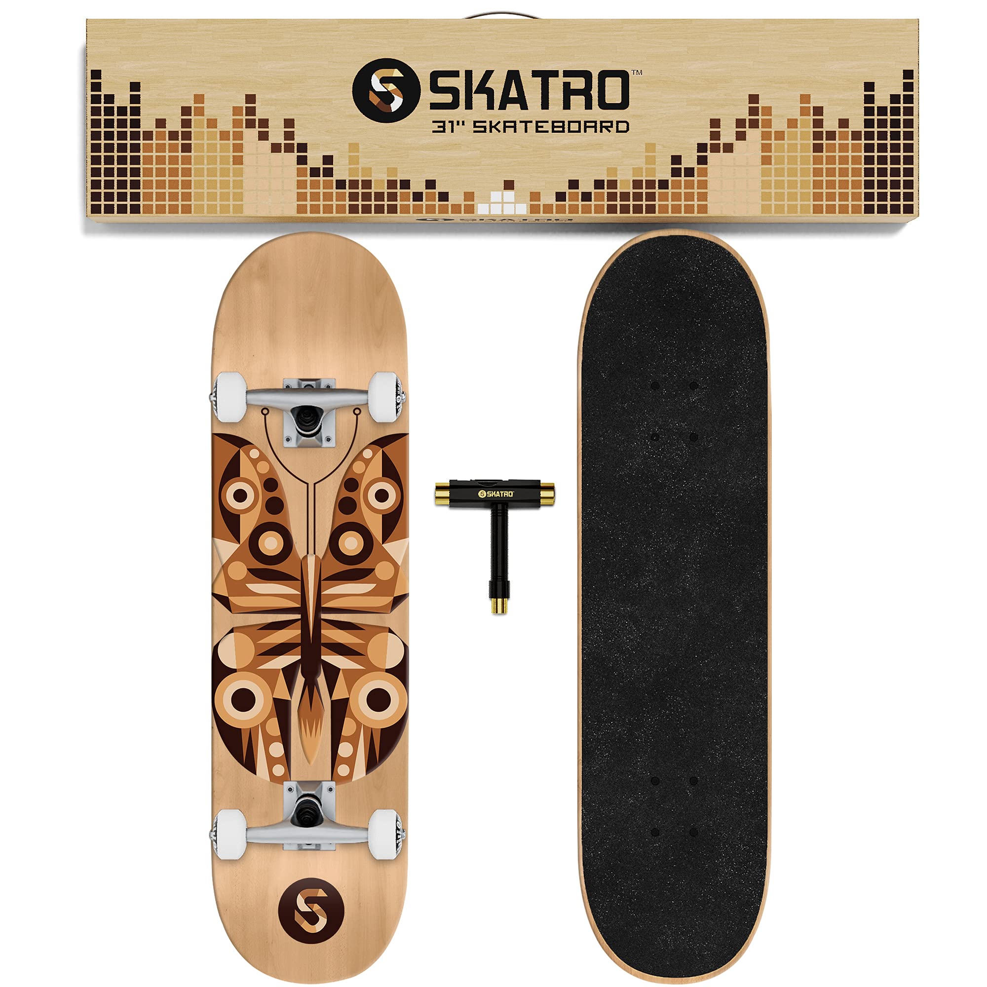 SKATRO - Pro Skateboard, 78,7 cm, komplettes Skateboard, Alter: Erwachsene, Jungen, Mädchen, Anfänger und Kinder.