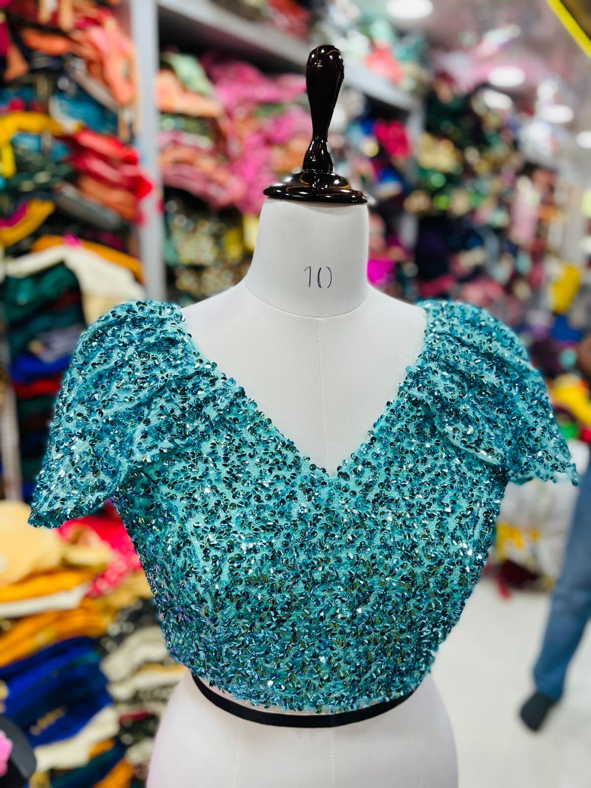 Vihu Fashion Women's Velvet Solid Cap Sleeve Blouse (Hanging Sequins Rama_Rama_38)