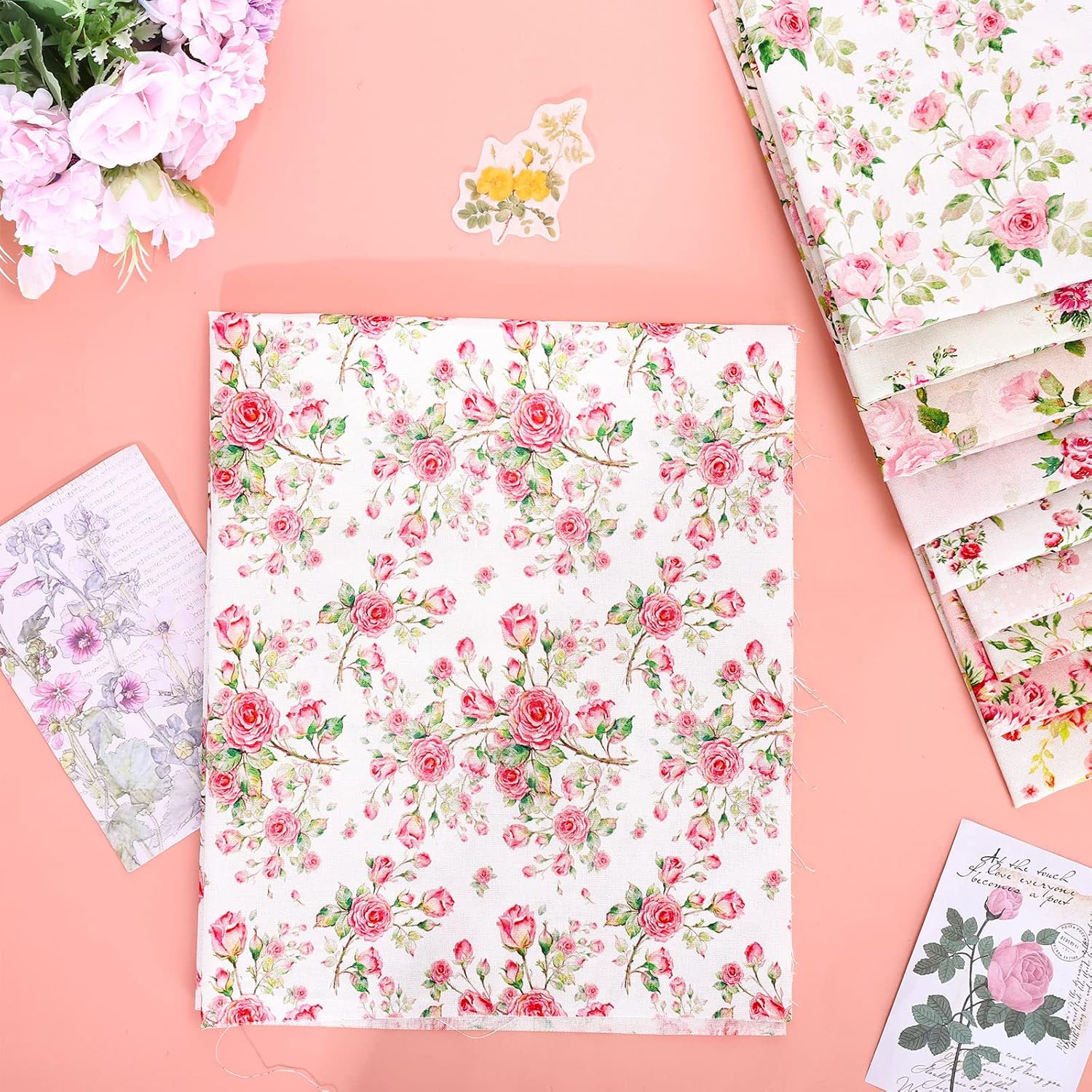 Whaline 12 Pcs Spring Cotton Fabric Bundles 18 x 22 Inch Floral Quilting Fabric Patchwork Flower Pattern Precut Fat Quarters for Spring Birthday Sewing DIY Crafts Handmade Clothing