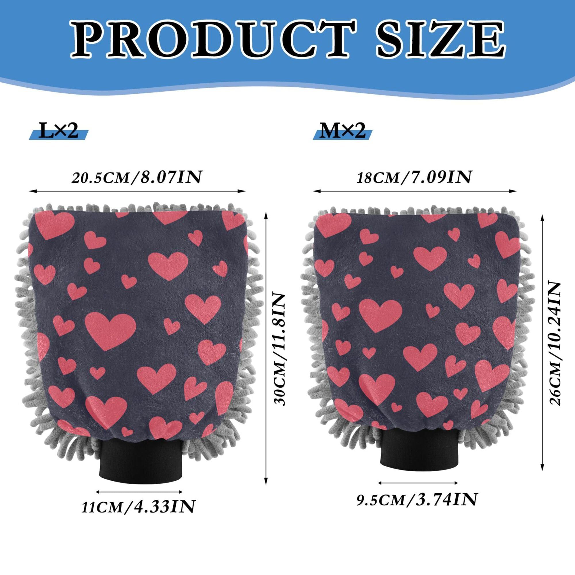 Cartoon Cute Pink Love Hearts Car Wash Microfiber Mitt 2 Pack Car Washing Gloves Scratch Free Clean Safe Mitt for Wash Drying