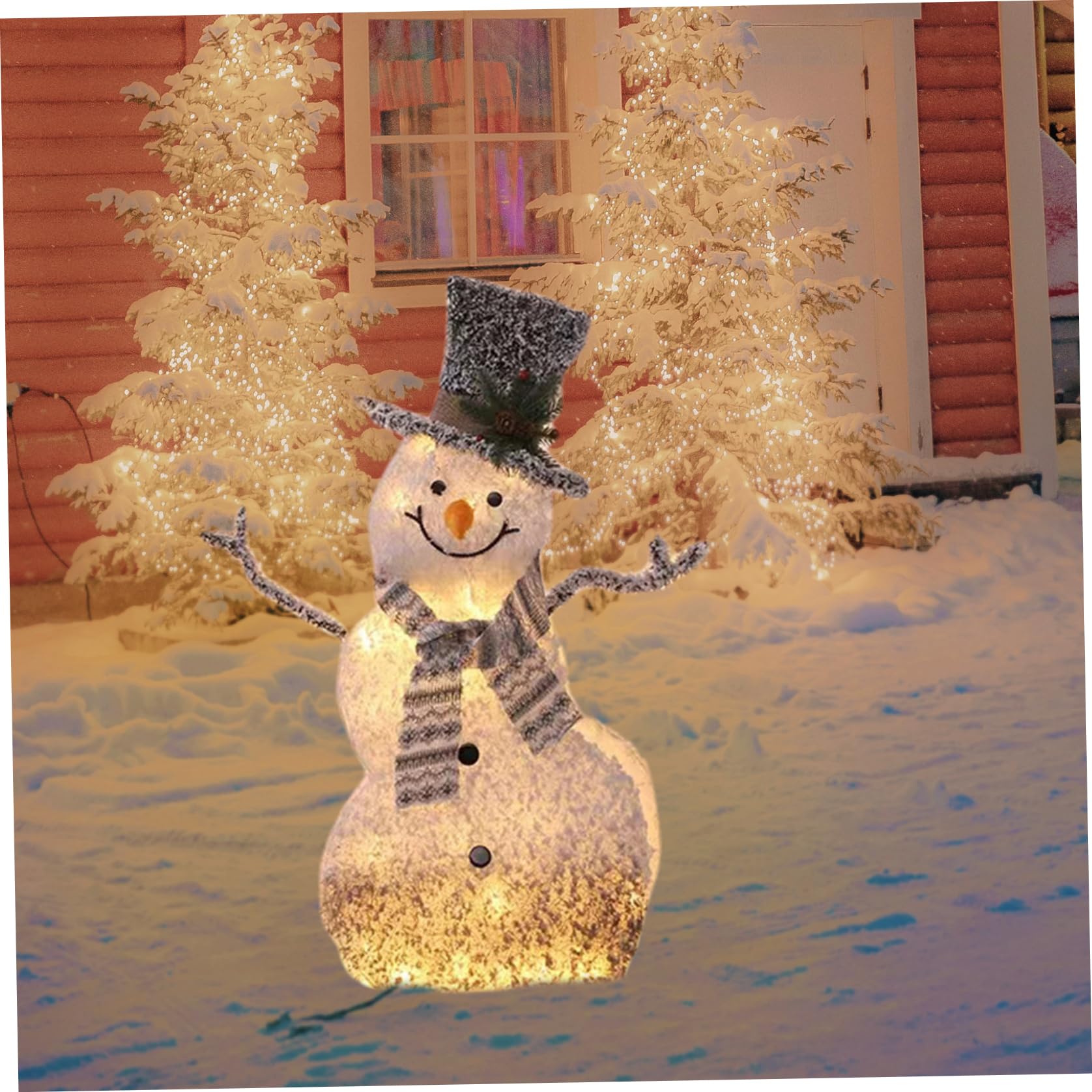 Muñeco de Nieve Iluminado de 4, 5 Pulgadas con 40 Luces LED, decoración de muñeco de Nieve cronometrado y Plegable, con Sombrero y Bufanda para Navidad al Aire Libre, decoración