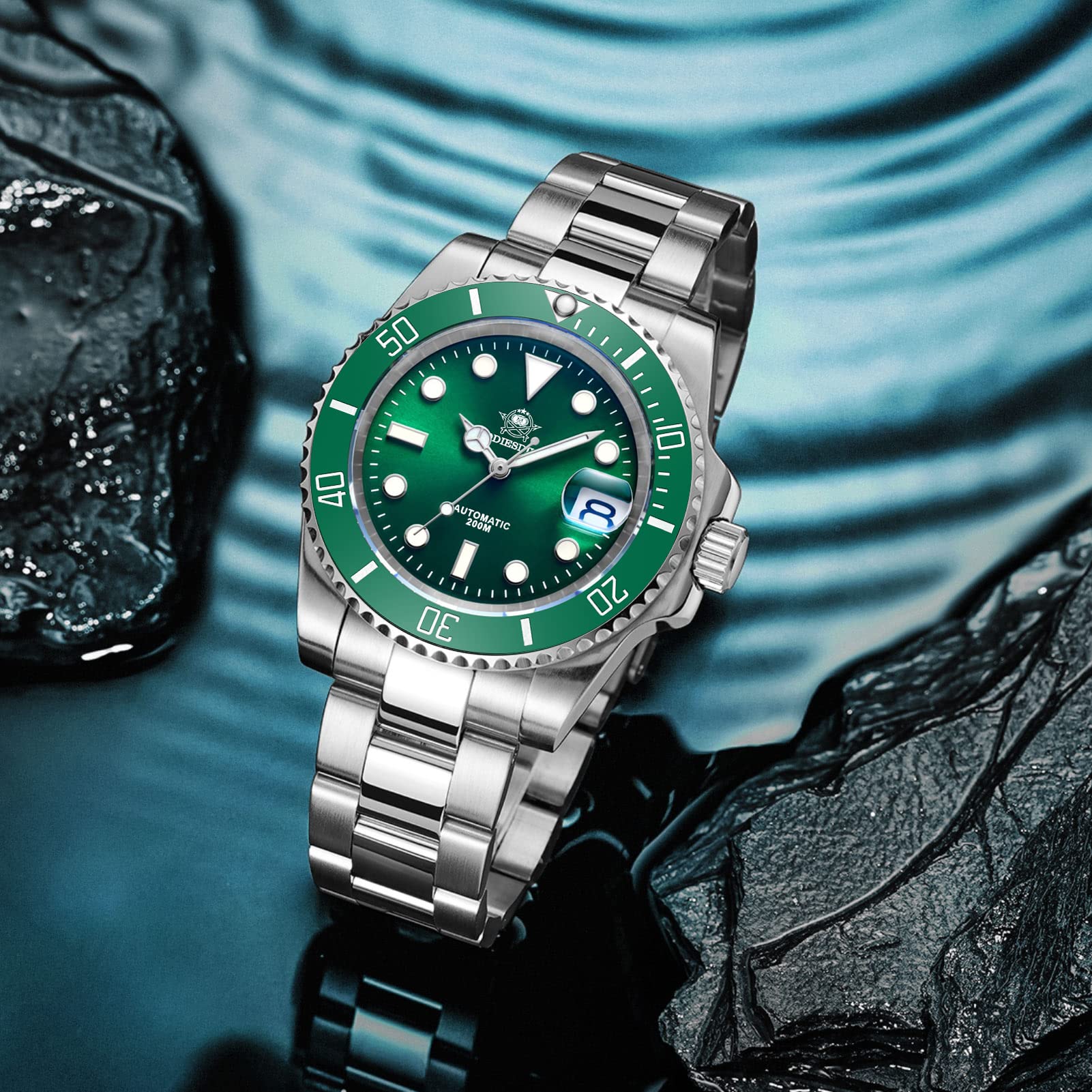 Addiesdive - Orologio d’immersione automatico da uomo, 200 m, orologio subacqueo NH35A, cinturino in acciaio inox