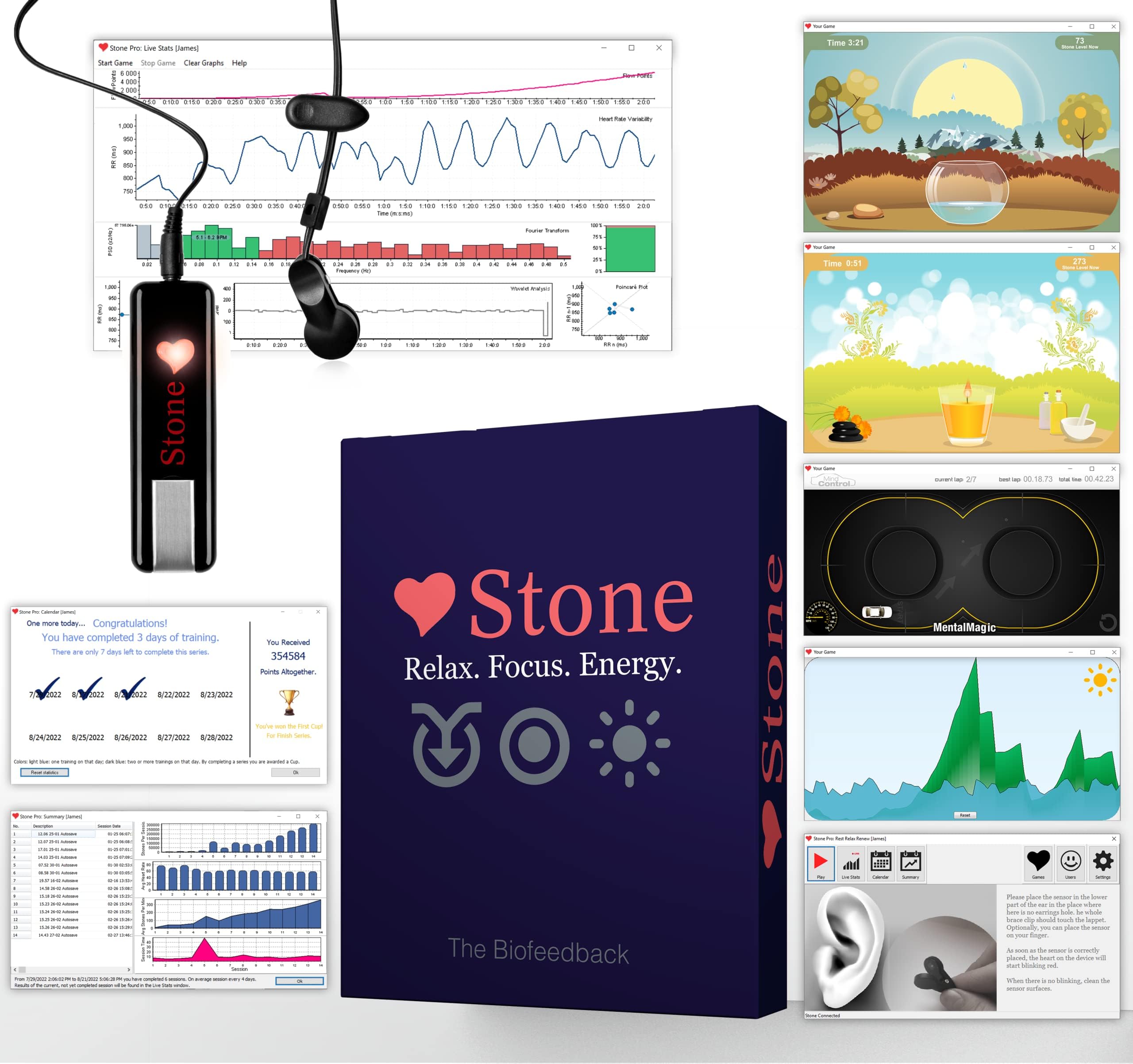 Biofeedback Stone Pro: Software and Games, Relaxation, Meditation, Breathing Tehniques for Anxiety and Stress