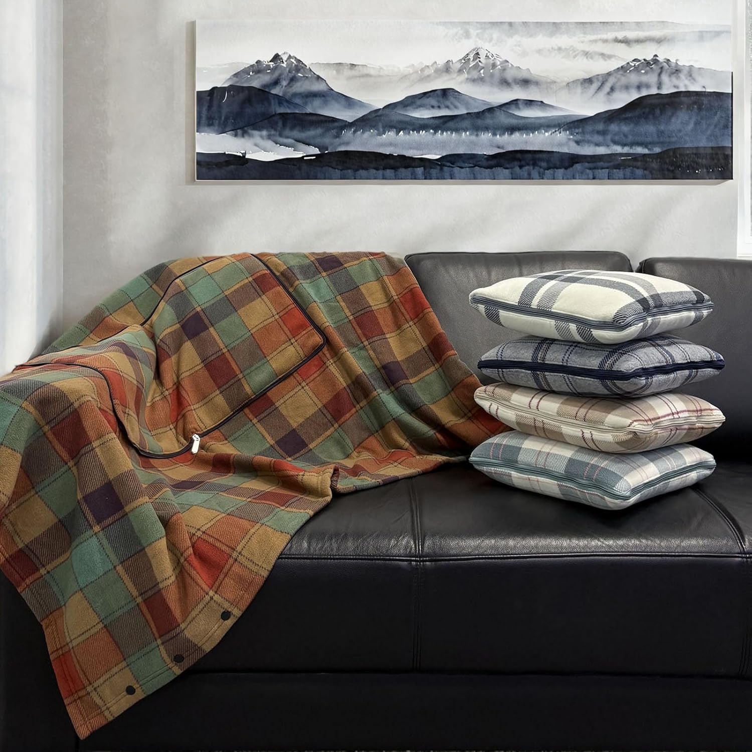 forestfish Wearable Blanket Compact Pillow 2-in-1, Lap Blanket Poncho with Button Plaid Throw Cushion for Home Office Sofa - Image 5