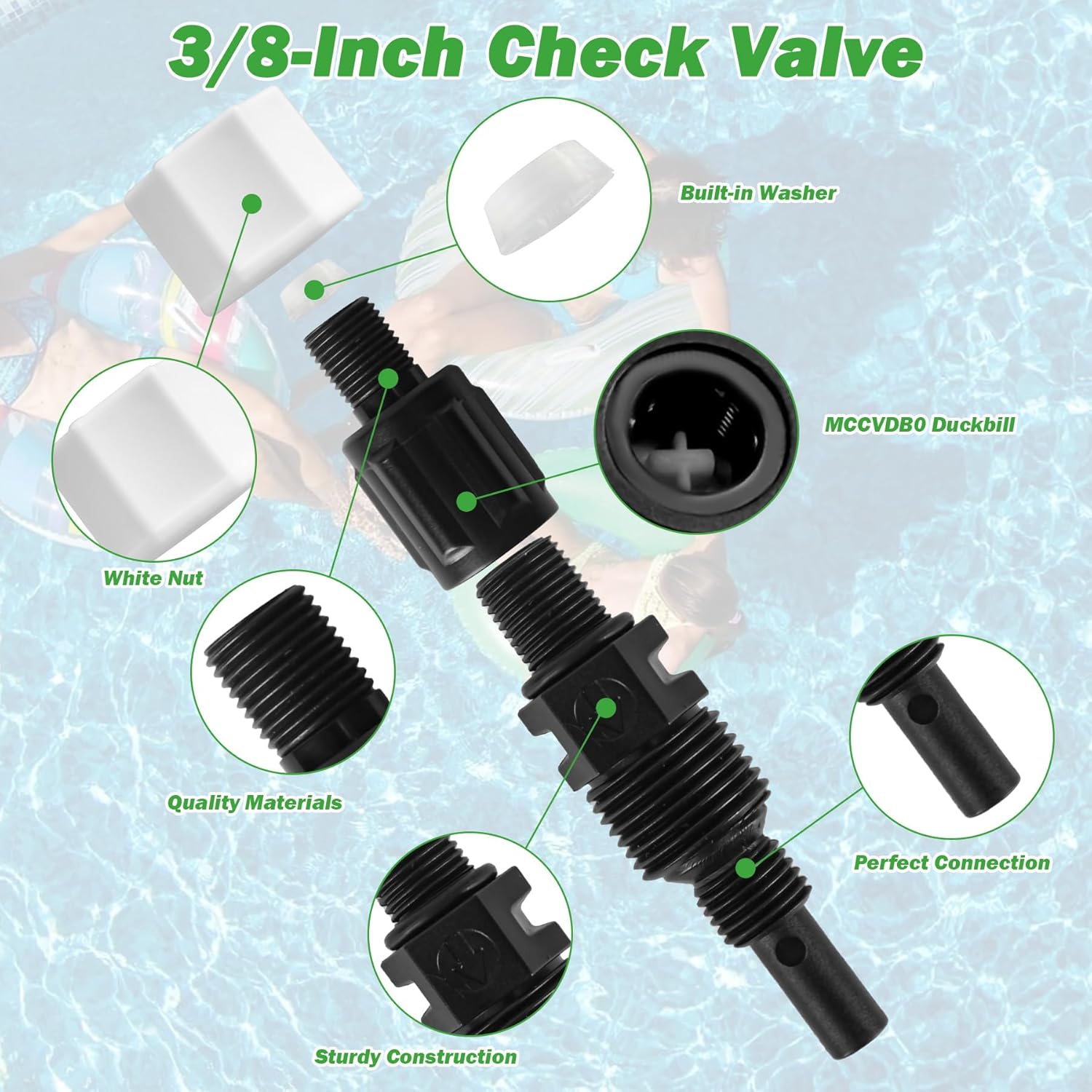 3/8-Inch UCINJ38 Injection Check Valve Replacement Compatible with Stenner Pumps 45/85/100/170 Series, Classic Series, 3/8" Duckbill Check Valve (2 Pack)