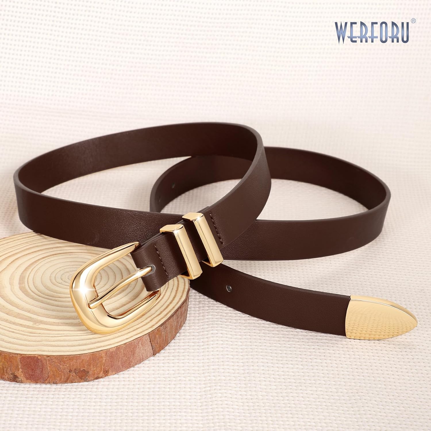 WERFORU Women Leather Belt Fashion Leather Waist Belt for Pants Jean Ladies Western Belt with Gold/Silver Buckle - Image 4