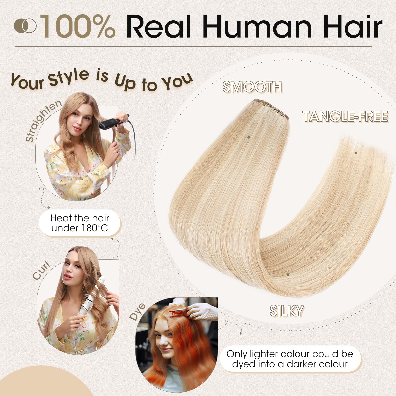Elailite Voller Kopf Haarverlängerung Echthaar Clip -(8 PCS 18 Clips Hair Extensions Clip in Bayalage) - glatt, #18/613 Aschblond＆Gebleichtes Blond 60cm 80g