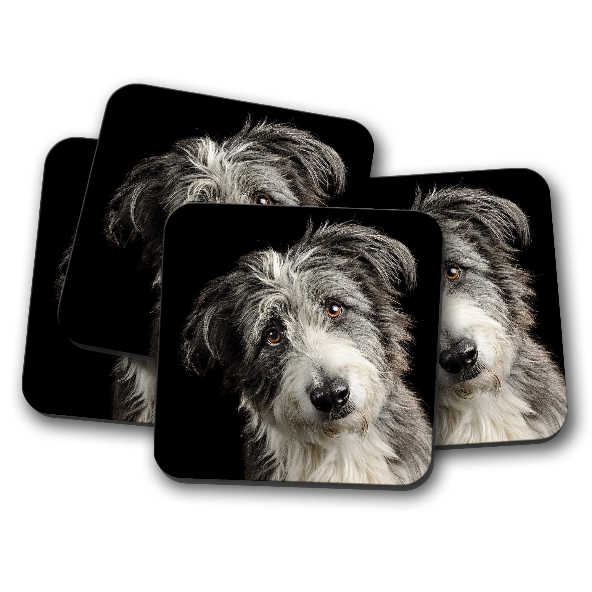 Destination Vinyl Ltd Multicolor 4 Set - Lurcher Dog Coaster - Puppy Cute Pet Greyhound Animals #15784