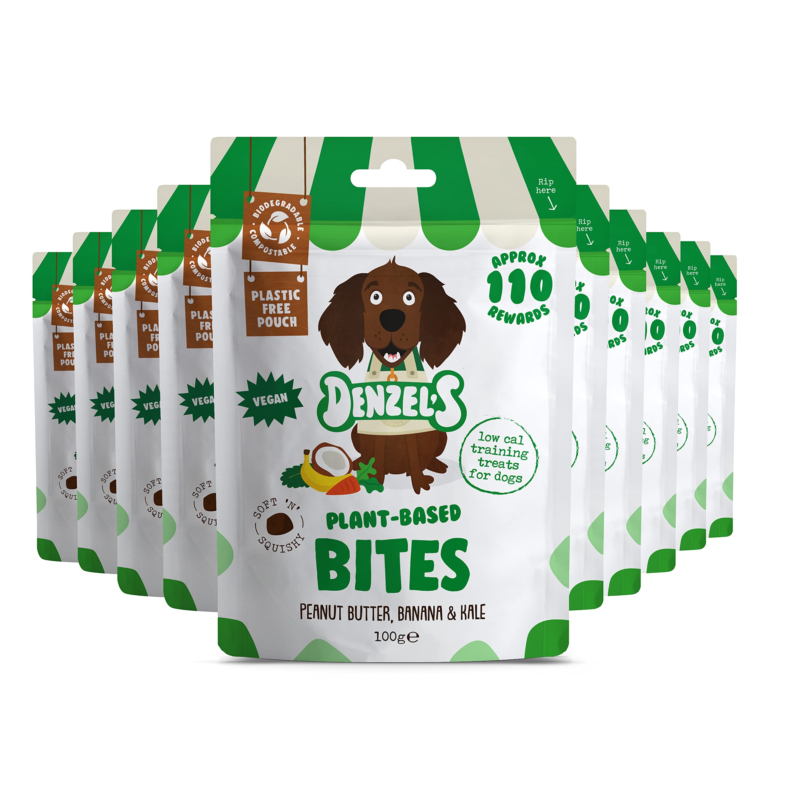 Denzel's Vegan Dog Treats - Training Bites - Peanut Butter & Banana (10 x 100g)