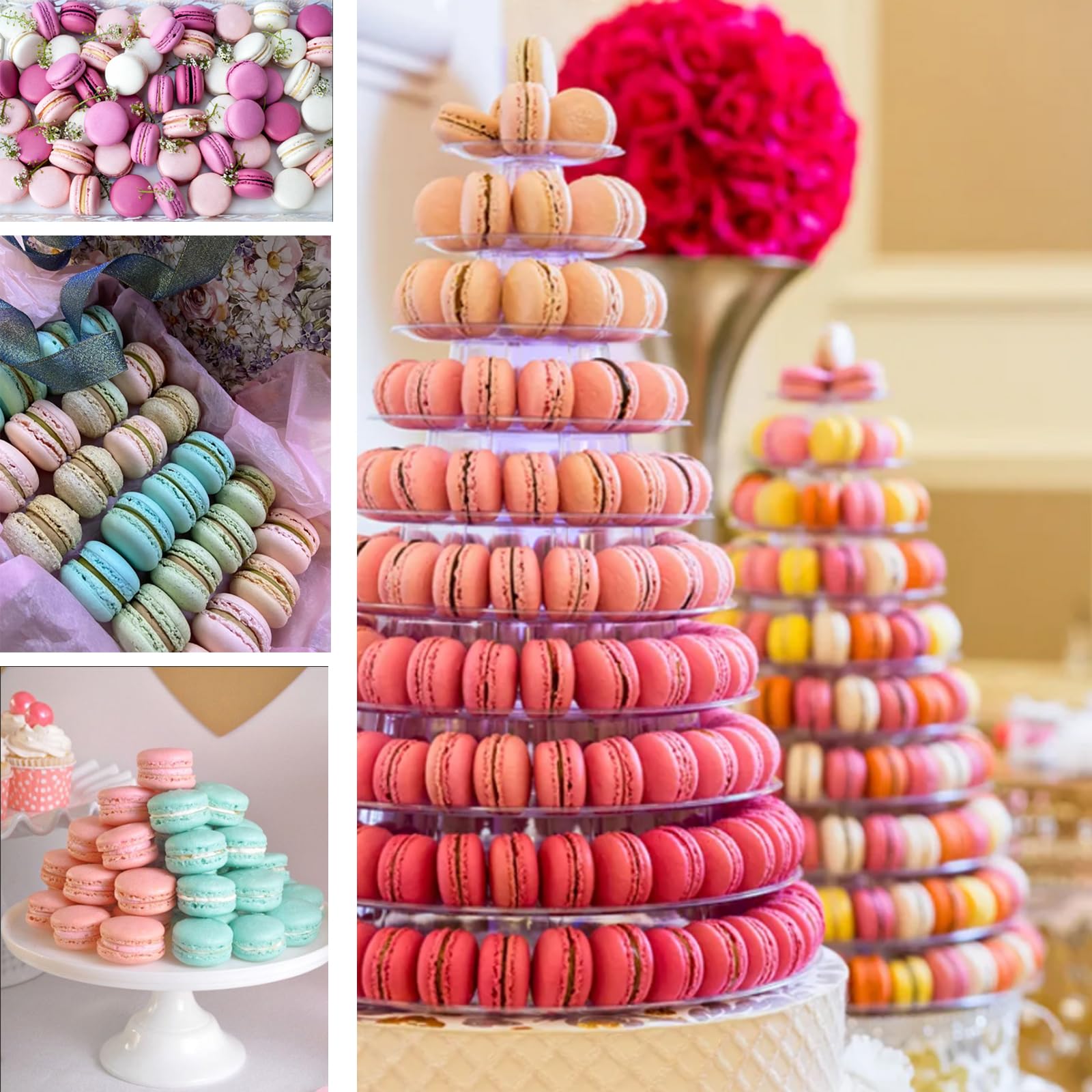 Présentoir rond en plastique transparent pour macarons, gâteaux, desserts, pâtisseries, anniversaire, mariage, fête (10 niveaux)