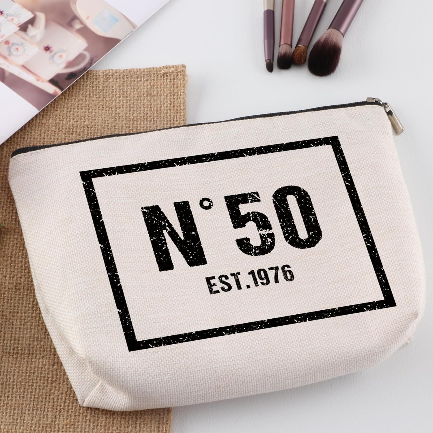 50 Year Old Birthday Gifts for Women Makeup Bag 50th Birthday Decorations for Her Mom Grandma Aunt Travel Zipper Pouch 1976 Happy 50th Birthday Gifts Cosmetic Bag - Image 3