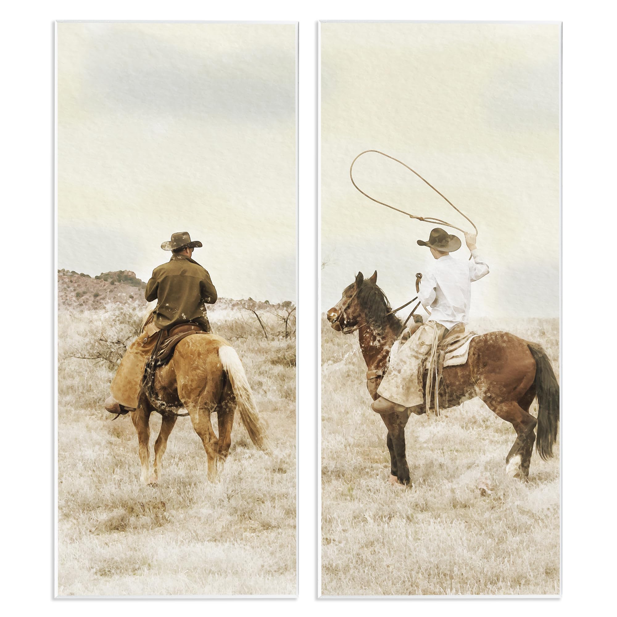 Stupell Industries Unframed 'Wrangling Cowboy Duo'| 2Pc Wall Plaque Art Set