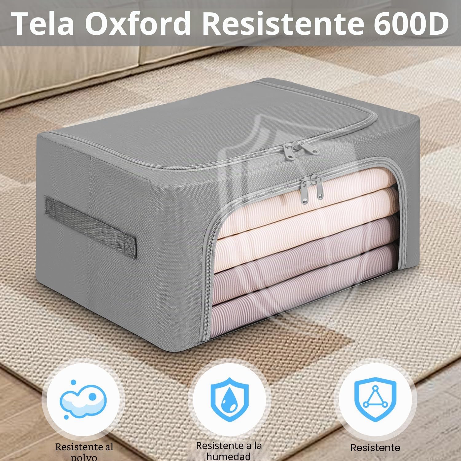 Cajas Almacenaje Ropa con Cremallera Oxford Organizador Armario Gris Claro
