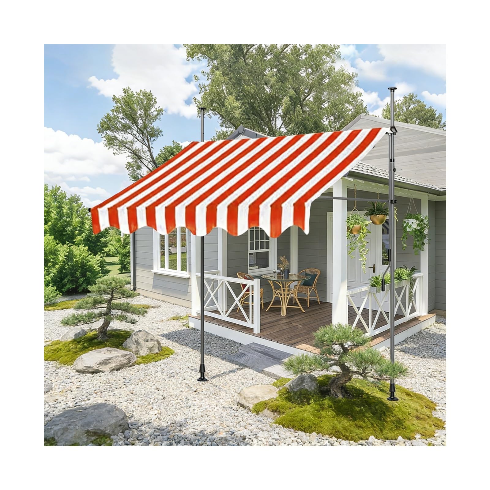 LWJSOCP Retractable Patio ning with Crank Handle Manual Canopy for Balcony Door/Window Storefront Yard - Red & White (9.8FT) Sune Solut