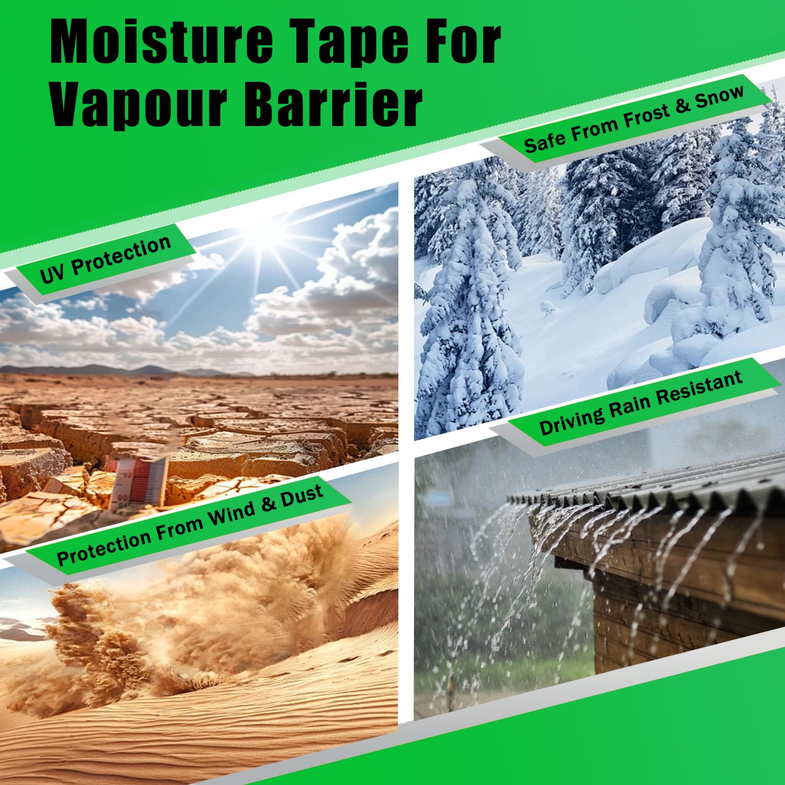 Cinta Barrera de Vapor, Cinta Doble Cara Extrafuerte para Barrera de Vapor, Cinta adhesiva Agresiva para Membrana Techo (5cm x 20m x 2 rollos)