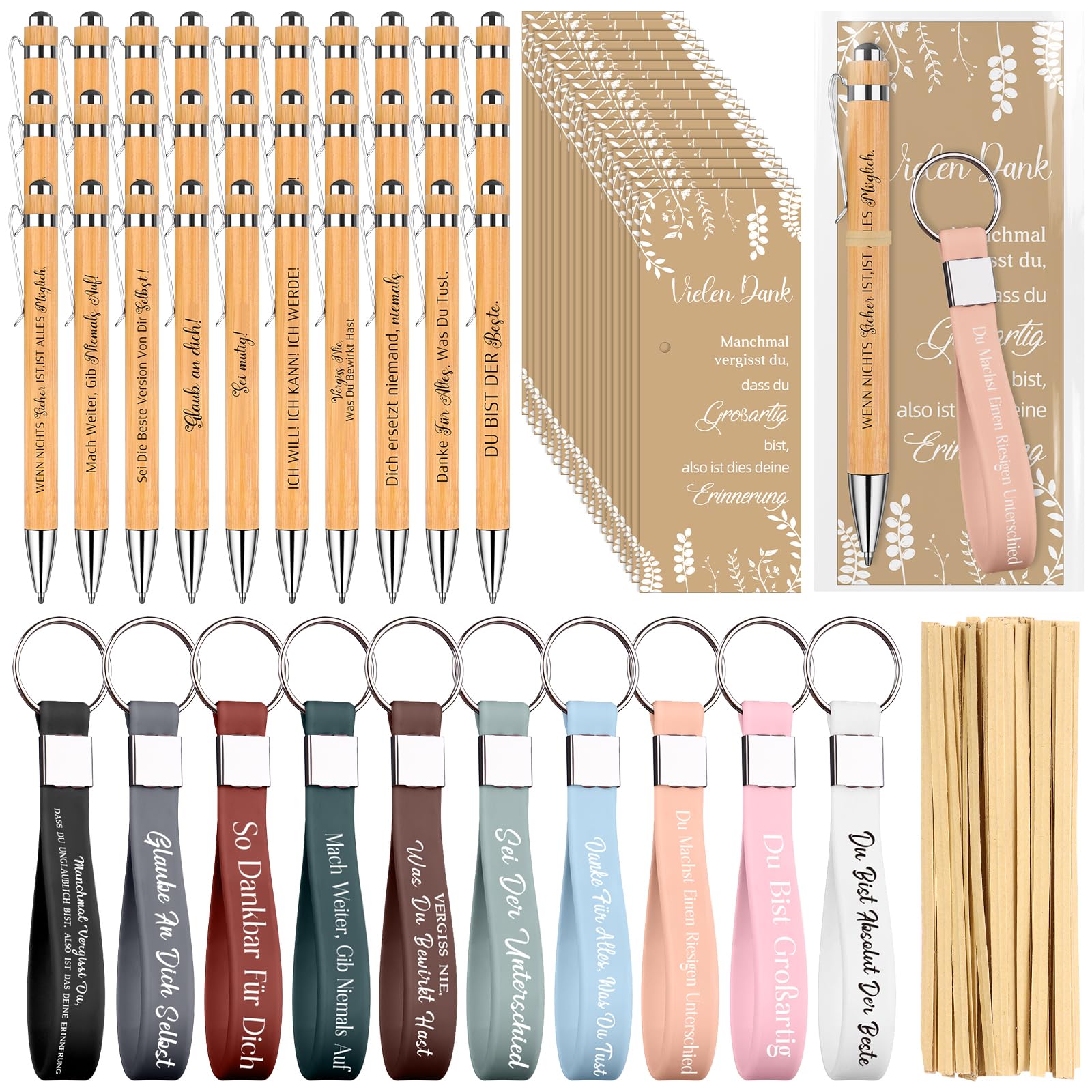 30 Sets Motivation Geschenk mit Inspirierender Kugelschreiber Silikon Schlüsselanhänger und Motivationskarten Dankeschön Geschenke Abschiedsgeschenk für Kollegen Mitarbeiter Team Lehrer Schüler