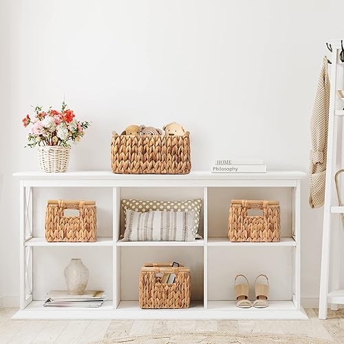 Miniatura 3 de Cestas de almacenamiento tejidas a mano con asas, cestas decorativas de mimbre de jacinto de agua para organización de toallas de papel, 12.6