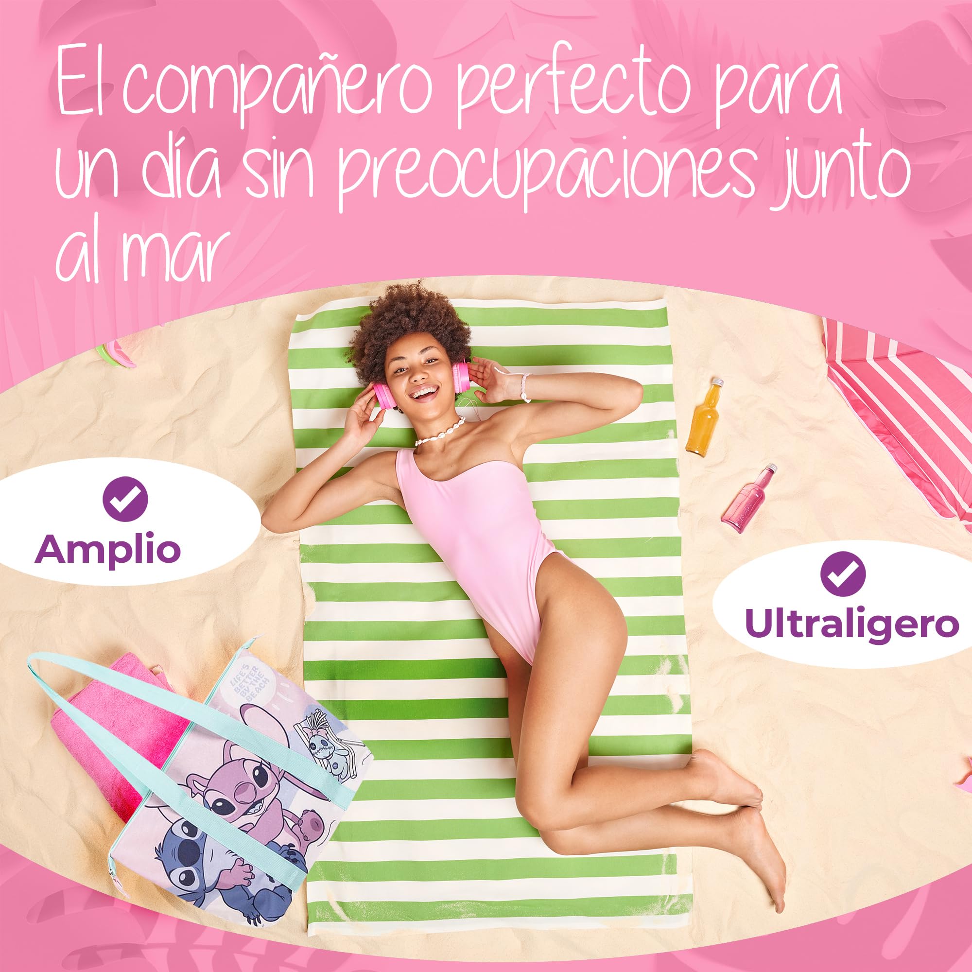 Bolso Stitch & Angel Niña – Bolsa Grande con Cremallera – Ligera y Espaciosa – Para Colegio, Piscina, Playa y Viajes