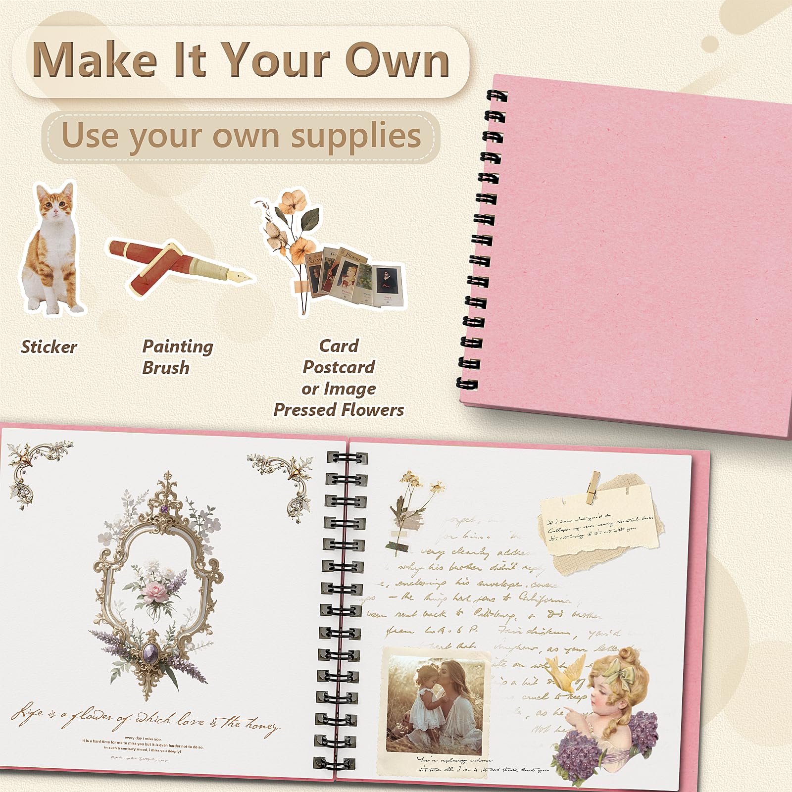 popotop Álbum de fotos de 12 x 12 pulgadas, 60 páginas decorativas de papel kraft para fotos de 4 x 6, 5 x 7, 6 x 8, álbumes de fotos de recuerdo para bodas, bebés, Navidad, escuela, familia