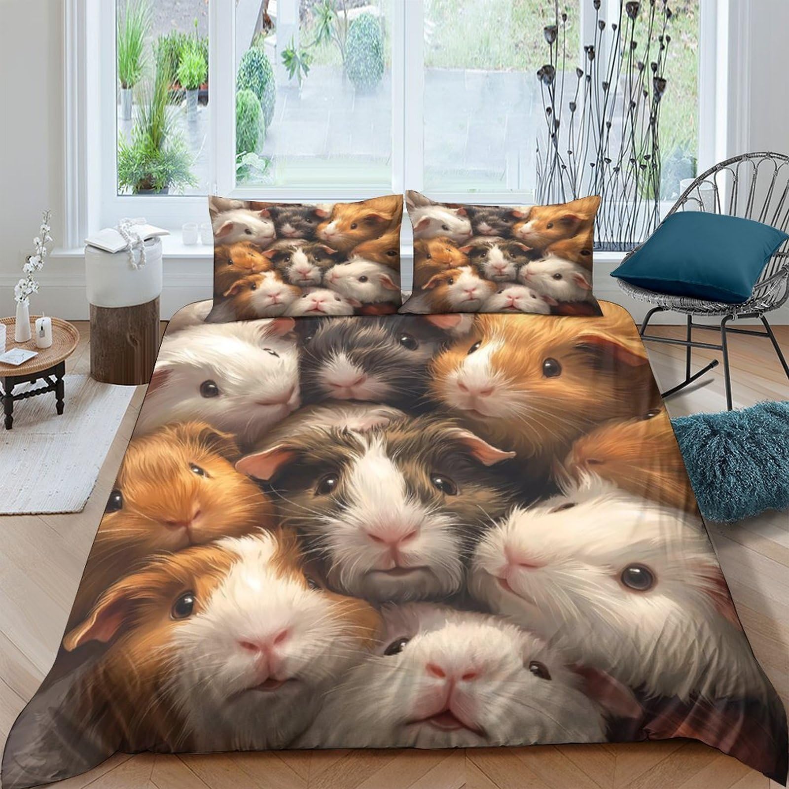 Ctjqhvkz Style-9 3D Printed Guinea Pig Fitted Sheet Microfiber Soft Breathable Cute Rodent Mattress Cover For Bedroom Dorm Decor Single（135X200cm）