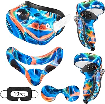 for Oculus Quest 2 Accessories, Relohas VR Accessory Set for Meta Quest 2, Include Controller Grip Leather Cover, VR Shell Cover, Face Cover, The Best Gifts for Christmas and HalloweenAurora
