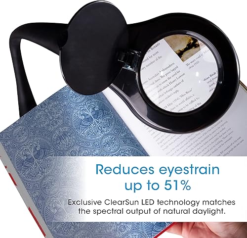 Miniatura 3 de OttLite Lámpara de escritorio LED con lupa ajustable, serie de prevención - Diseñada para reducir la fatiga ocular - Cuello flexible ajustable, 4