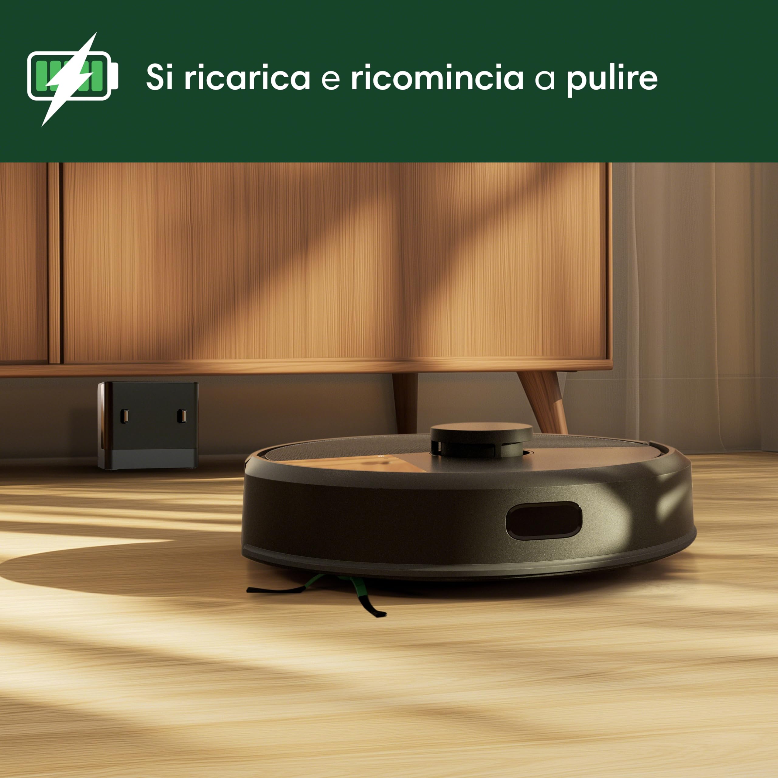 iRobot Roomba 105 Combo, Robot Aspirapolvere Lavapavimenti, Pulizia a 4 Fasi, Navigazione ClearView LiDAR, Rilevamento di Tappeti/Moquette, Pulizia Mirata, Controllo tramite App, Nero