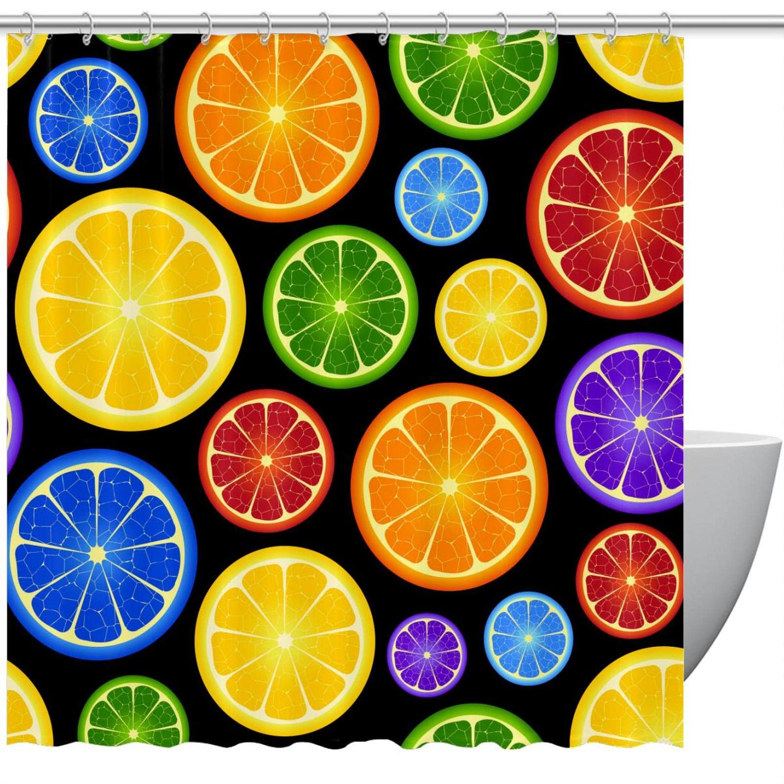 Rideau de douche imperméable à œillets motif fruits tropicaux multicolore