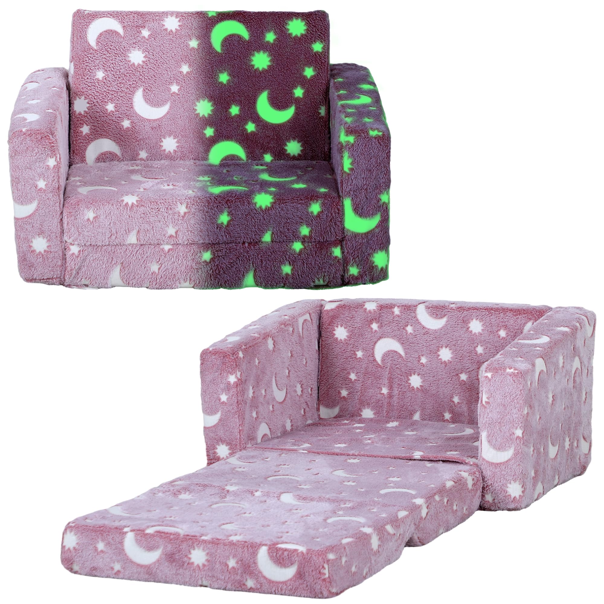 AIYAPLAY Kids Sofa Bed 2 in 1 Toddler Armchair for 1.5-3 Years Old Pink