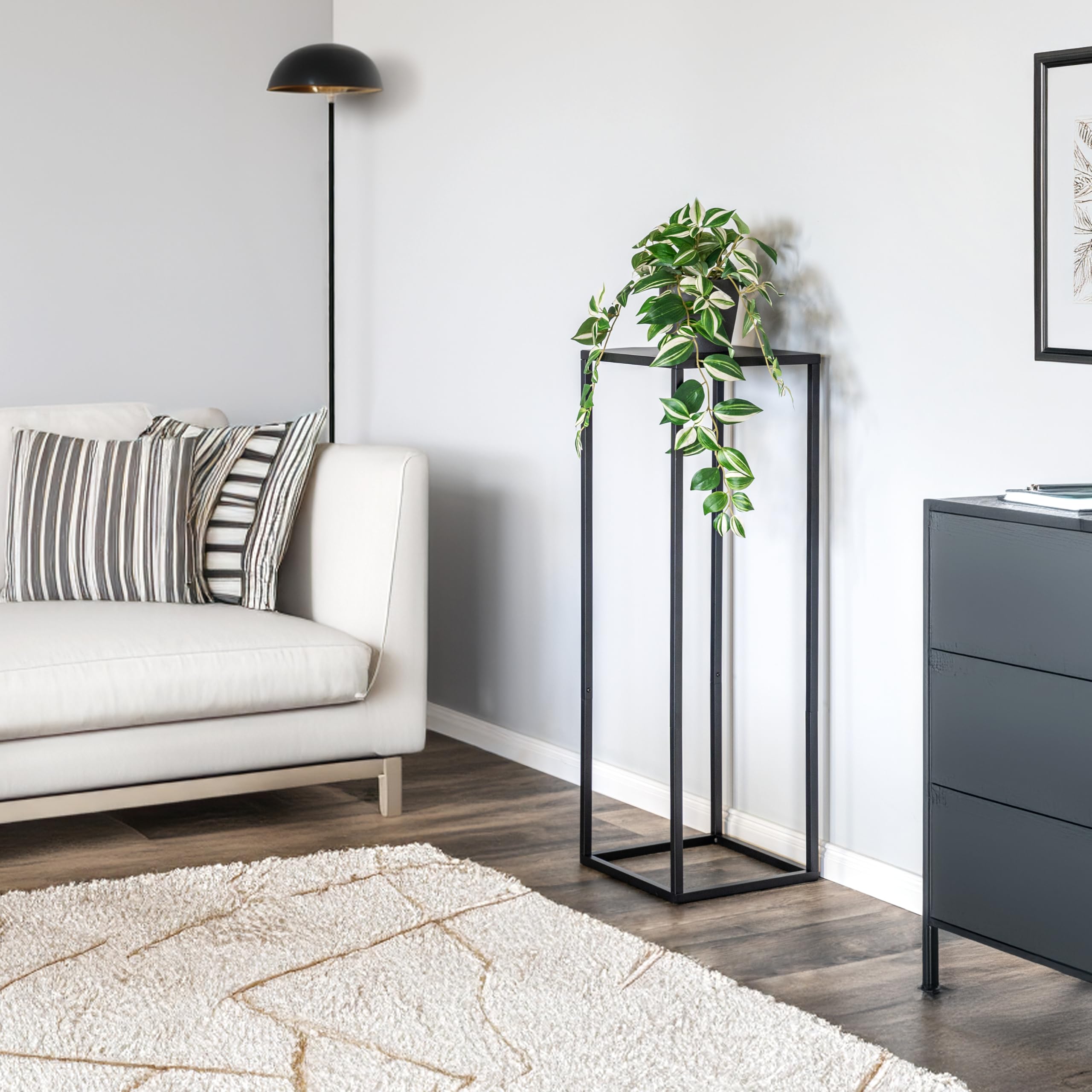 bremermann Bloemenkruk, metalen plantenstandaard, moderne bloemenzuil, ideaal voor woonkamer, hal en kantoor, ruimtebesparend rek voor decoratie en kamerplanten, van metaal, in zwart